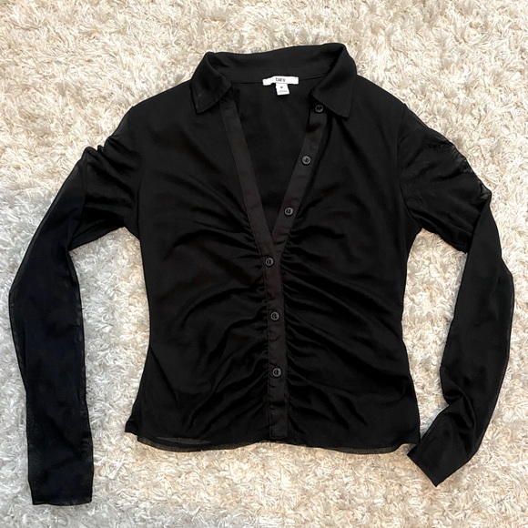 Bar III Tops - Mesh Long-sleeved Blouse